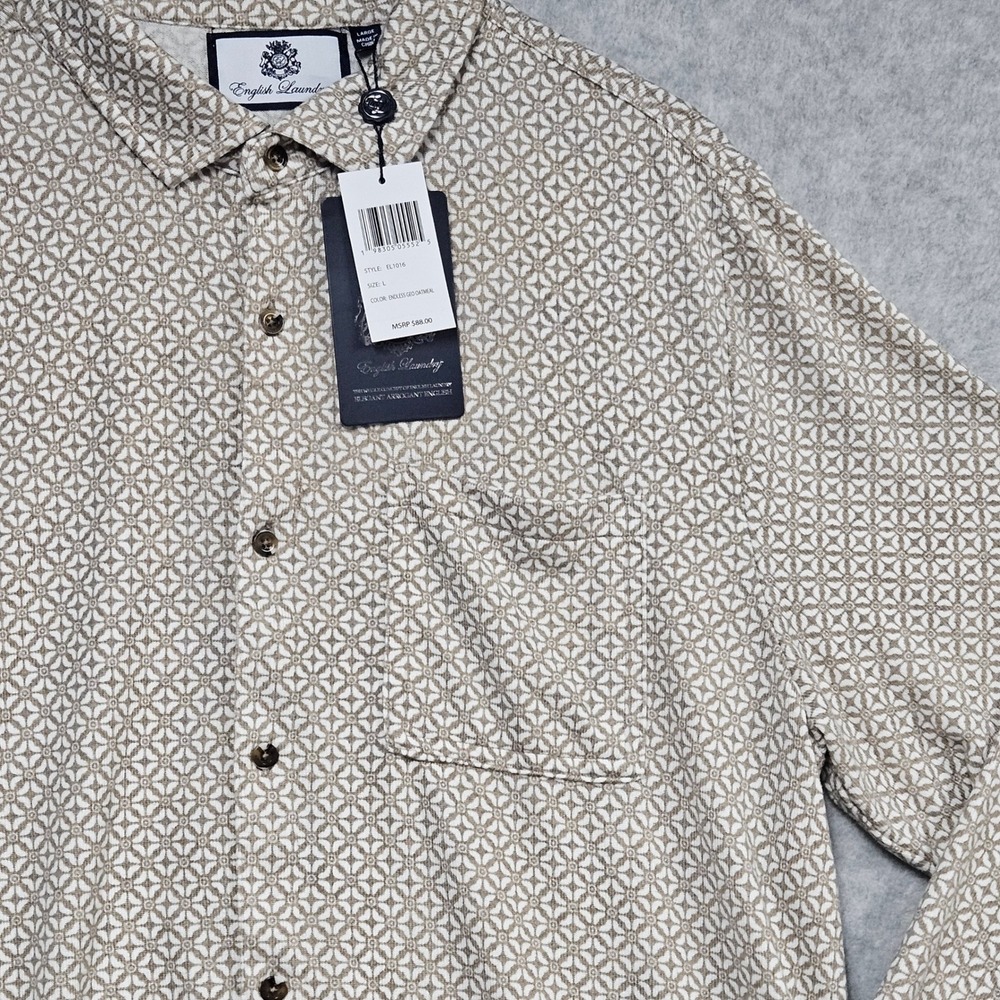 English Laundry Shirt Mens Large Oatmeal Endless Geo Long Sleeve Button EL1016